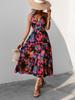 Skirt printed A-line long skirt with slit suspender backless dress