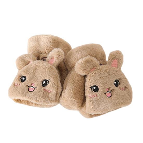 1 Pair Women Plush Rabbit Fingerless Gloves Warm Thick Winter Convertible Flip Top Cartoon Bunny Gloves Outdoor Cold Weather Half Finger Mittens