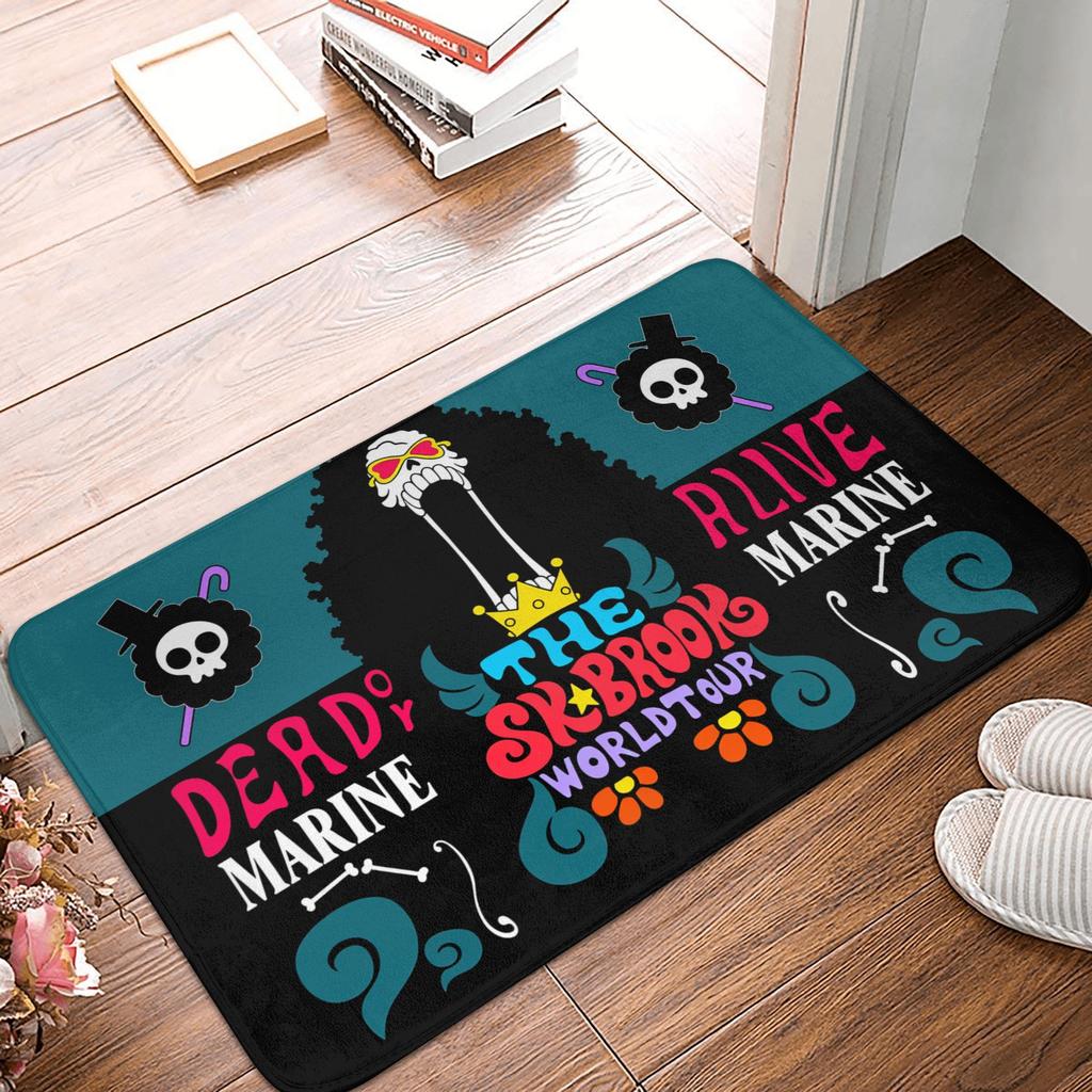 Anime One Piece Front Door Mat Anti-Slip Outdoor Absorbent Straw Hat Pirates Luffy Doormat Garden Garage Entrance Rug Carpet