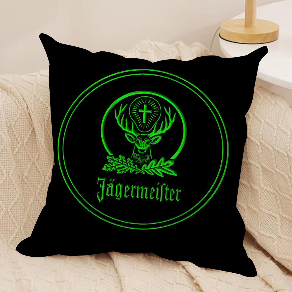 Drink J-Jaegermeister-r Logo Cushion Cover Silky Short Plush Sofa Pillow Cover Hidden Zipper Soft Dustproof Case for Home Decor