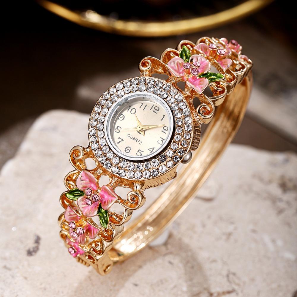 Quartz Movement Rhinestone Dress Watch Round Dial Quartz Bracelet Wristwatch Casual Occasion