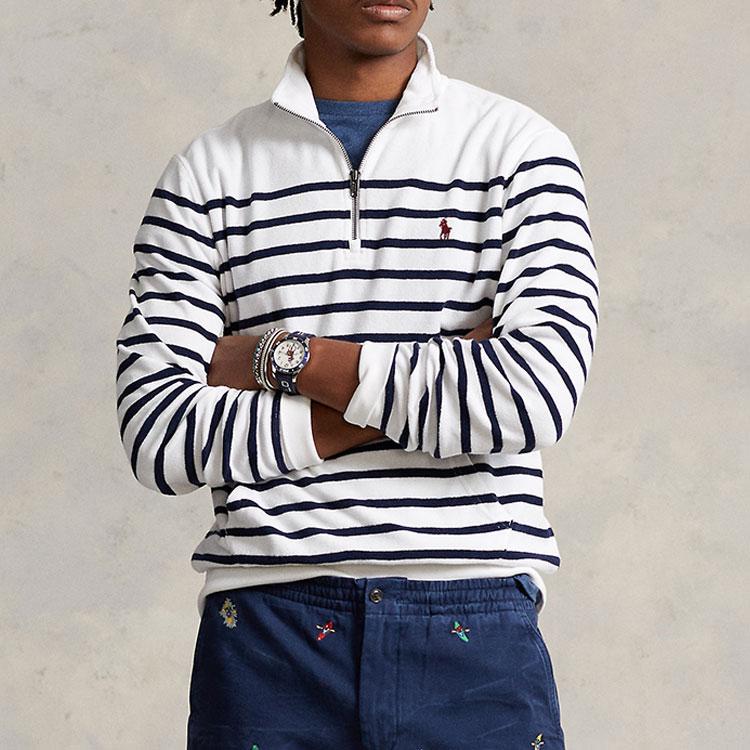Polo Ralph Lauren Ss23 Gestreiftes Print-Logo Gestickt Halber Reißverschluss Pullover Sweatshirt Herren sweatshirt Mehrfarbig MNPOKNI16822733-100