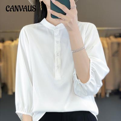 Women's Shirt Standing Collar Bubble Sleeve Loose Casual Top