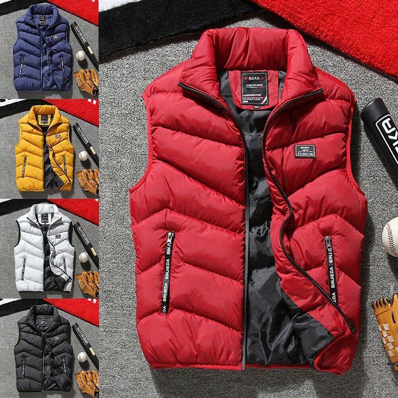 Fashionable Mens Quilted Coat Vest Waistcoat Parka With Solid Pattern And Regular Fit