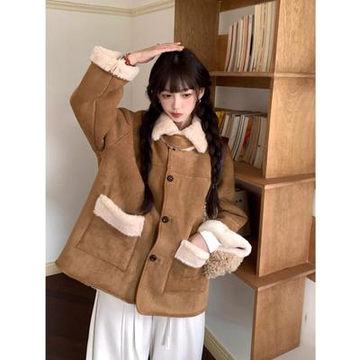 Manteau en fourrure d'agneau et cuir double face pour femme Hiver 2025