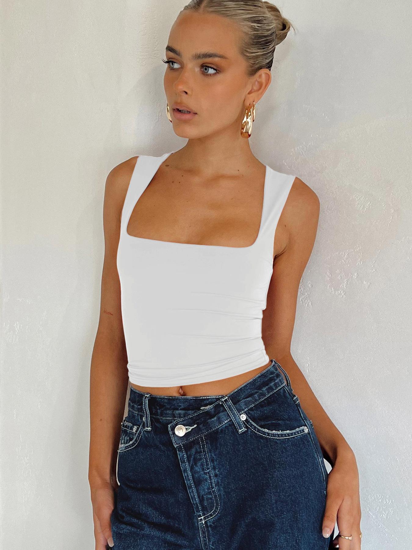 

Women s tank top with European and American trendy brand sexy slim fit spicy girl bm top square neck bottom shirt L