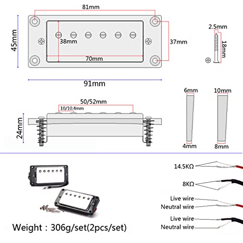 Ogdni Humbucker Guitar Pickups, Double Coil Pickup Set, Neck and Bridge Pickups for Les Paul LP-Style Electric Guitars, Replacement (GMC07)