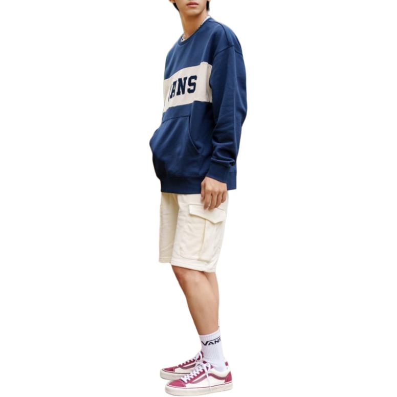 Vans Logo Retro Sports Print Color Block Letter Pullover Casual Sweatshirt Unisex sweatshirt Dark-Blue VN0002HRLKZ