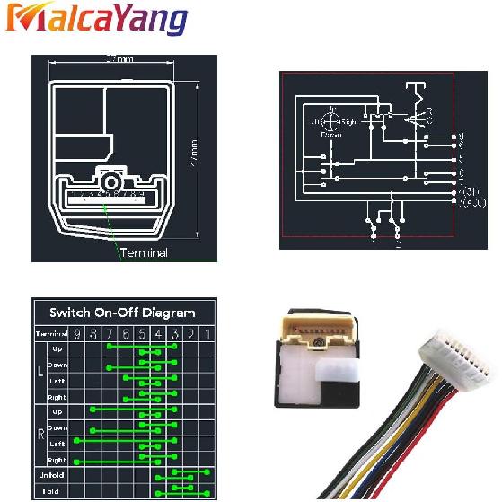 Power Auto Rear Mirror Folding Switch with Wire Harness 84872-52040 for Toyota Vios Rav4 Camry Scion Lexus