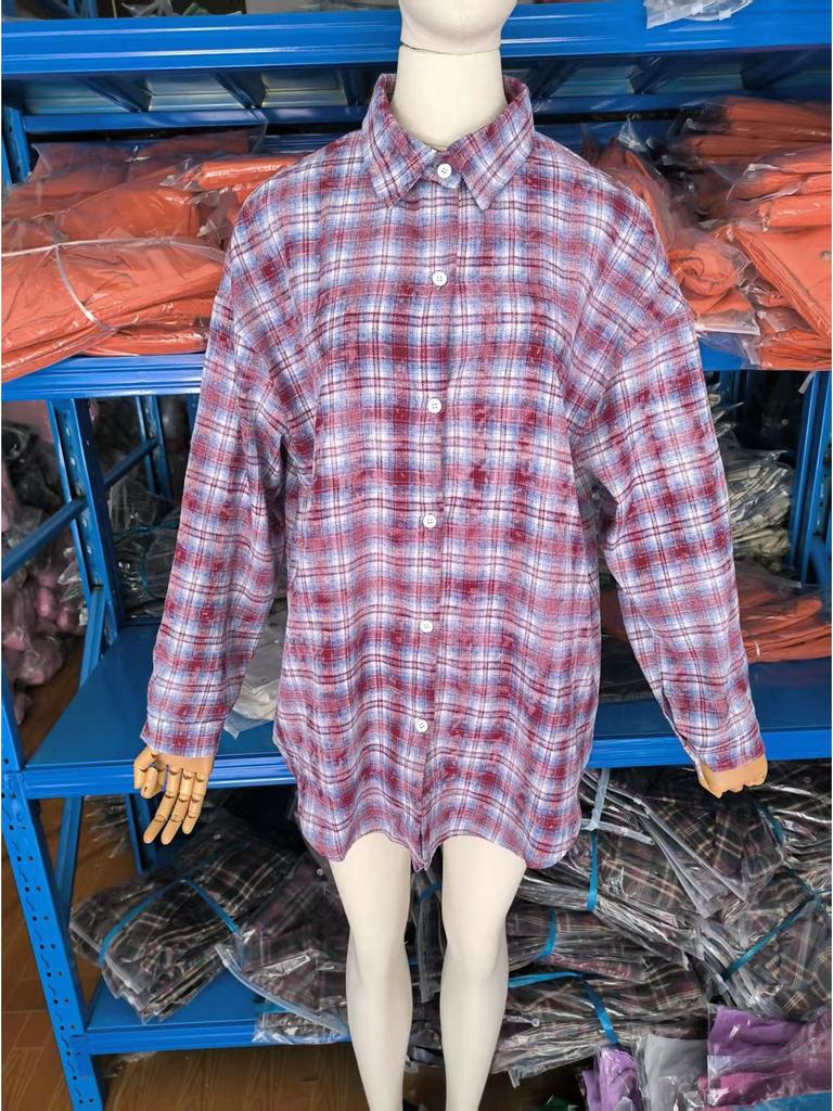 2024 Trendy European & American Cotton Plaid Shirt: Versatile, Loose-Fit, Long-Sleeve Women's Fashion for a Stylish Commute