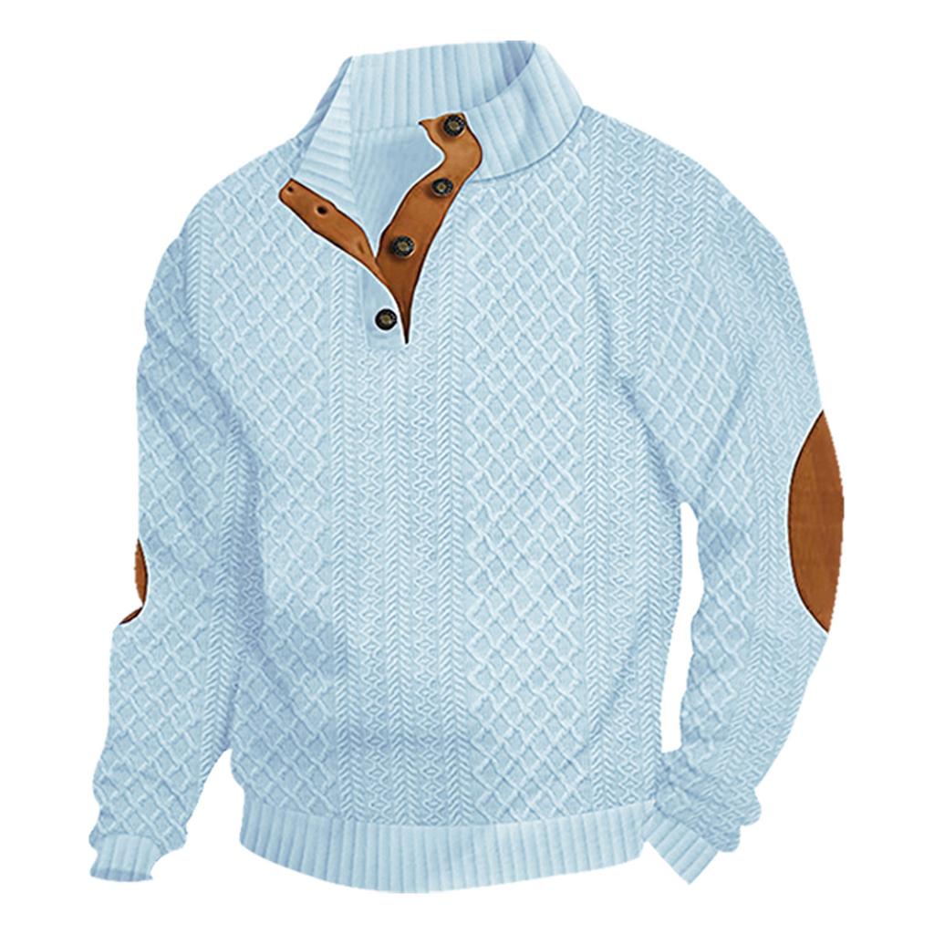 Men's Stand Collar Long Sleeve Sweatshirt Jacquard Knit Pullover Casual Outdoor Top