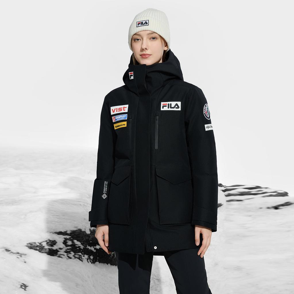 FILA Versatile Mid-Length Hooded Down Jacket Women outerwear Deep-Black A11W446924FBK