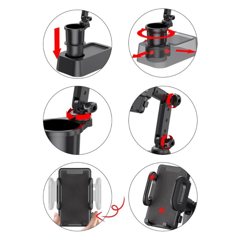 2 In 1 Car Cup Holder Cellphone Mount Cradle Stand Multifunctional Phone Mount Universal Beverage Holder 360°