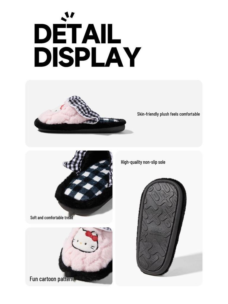 Cute Kitty Bow Slippers: Women's Non-Slip Comfortable Cotton Indoor Shoes for Autumn and Winter