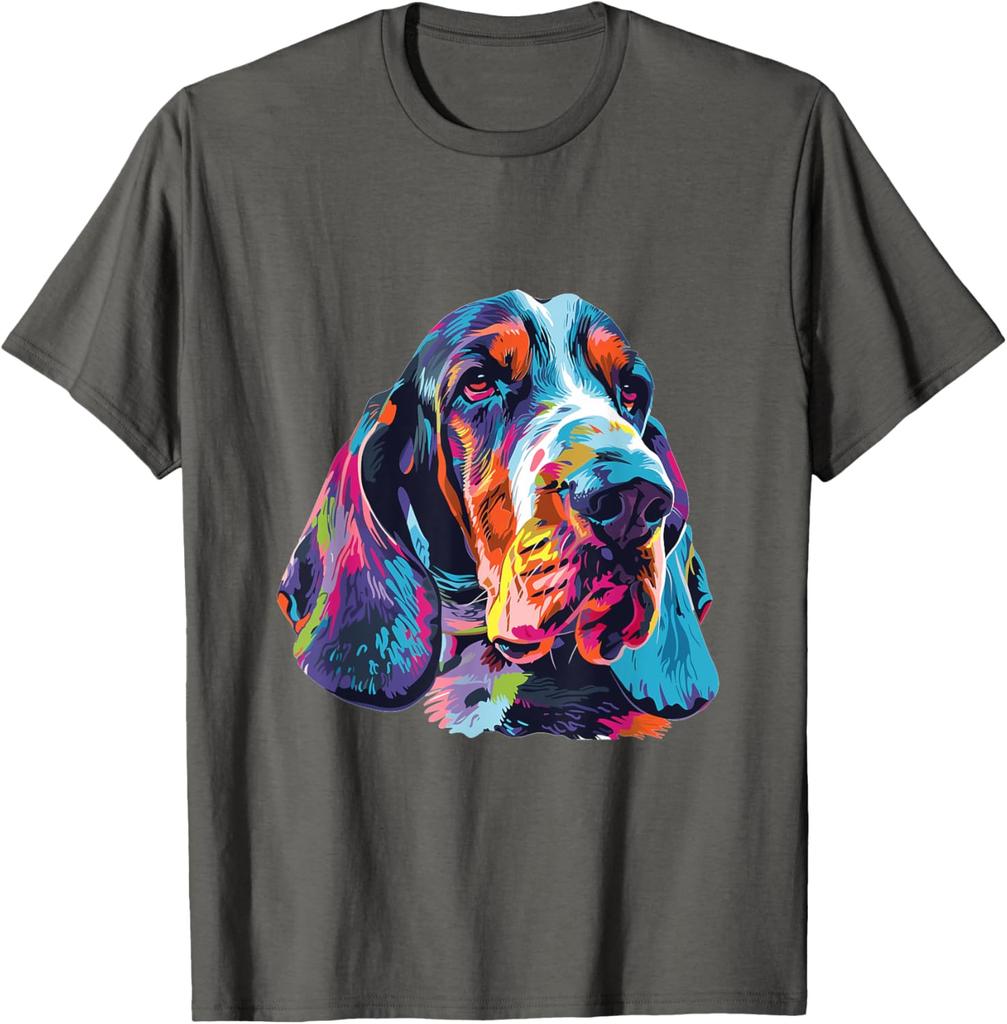 Basset Hound Colorful Pop Art Graphic T-Shirt Men Women Casual Cotton Crew Neck Tee