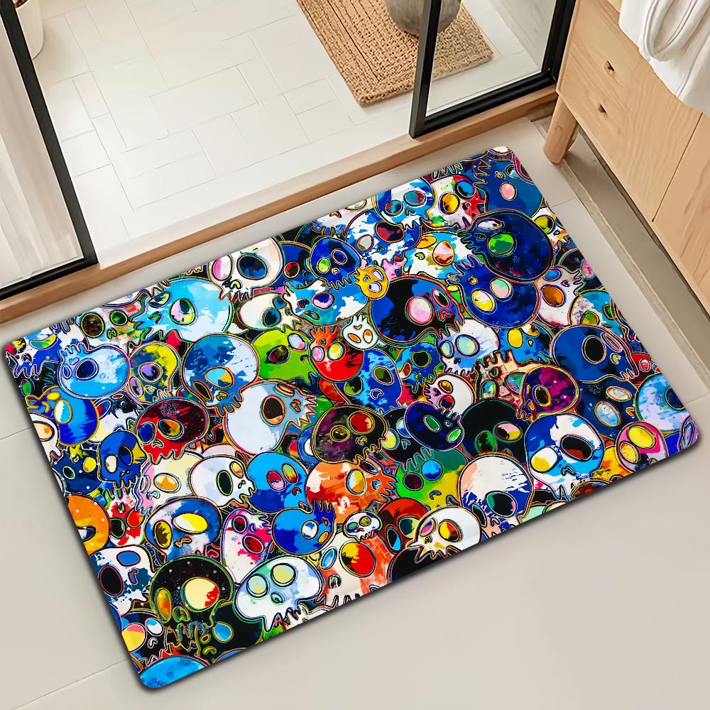 Fashion M-Murakamis Art T-Takashi Door Mat Bath Microfiber Decorative Versatile Flannel Floor Quick Dry Absorbent Non-slip Sole