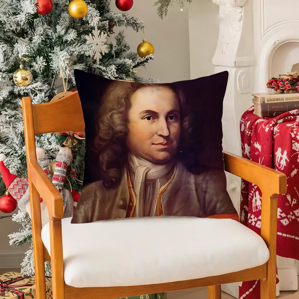 Classical Johann Sebastian Bach Pillow Case Silky Short Plush with Invisible Zipper Dustproof Sofa Cushion Cover for Home Decor