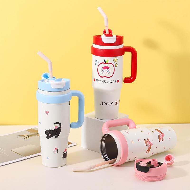 High-value Big Mac Thermos Cup for Girls, Large-capacity Ice Cup with Handle, Office Straw Cold Water Cup