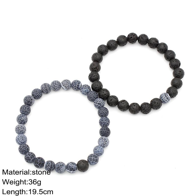 2Pcs Romantic Couple Bracelet Set 8mm Tiger Eyes Volcanic Rock Strand Braslet Valentine Day Gift Black White Matching Braclet