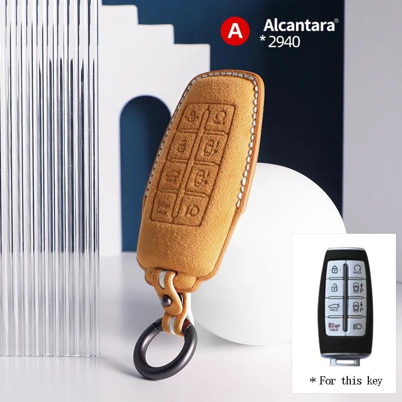 For Genesis G80 GV70 GV80 2019 2020 2021 2022 2023 Car Key Case Auto Cover Shell Suede Accessories Remote Keychain Protector