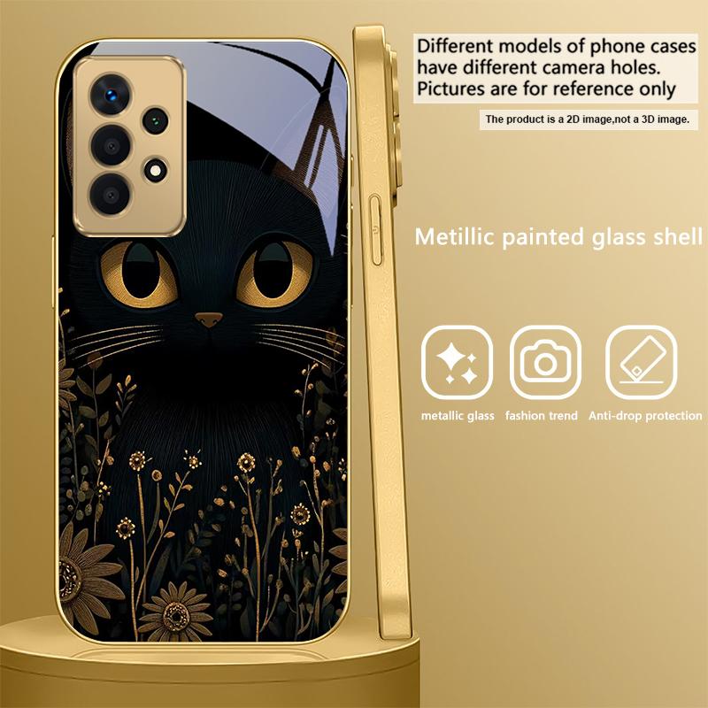 Fantastic Black Cat For Samsung A 31 32 A33 A34 35 14 A15 13 A16 25 26 50 52 53 54 55 56 70 71 72 73 Golden glass phone case