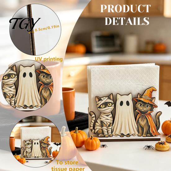 Creative Napkin Holder for Shelves Halloween Wooden Dining Table, Paper Towel Holder, Seasonal Kitchen Table Ornament Freestanding Tissue Dispenser