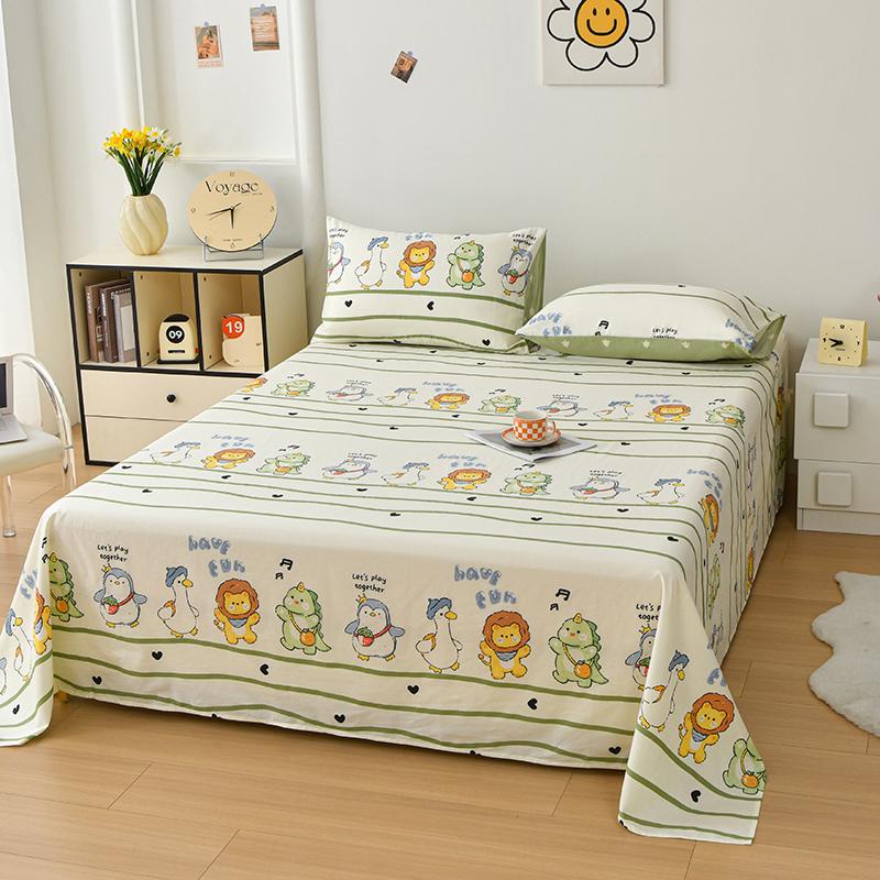 1pc 100% Cotton Flat Bedsheet Cartoon Style Bed Linen Print Bedsheet Skin-friendly Flat Sheets Drap De Lit (No Pillowcase)
