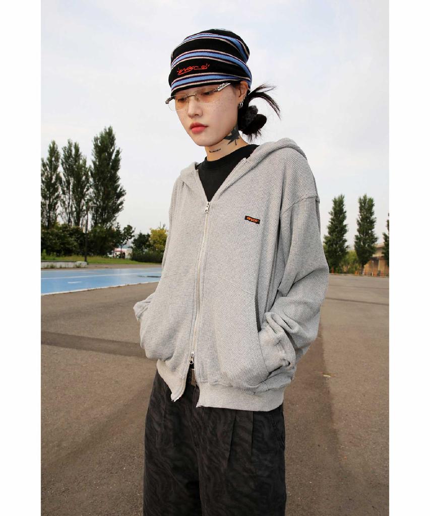 Ersco Waffle Zip-Up Hoodie_Melange Gray