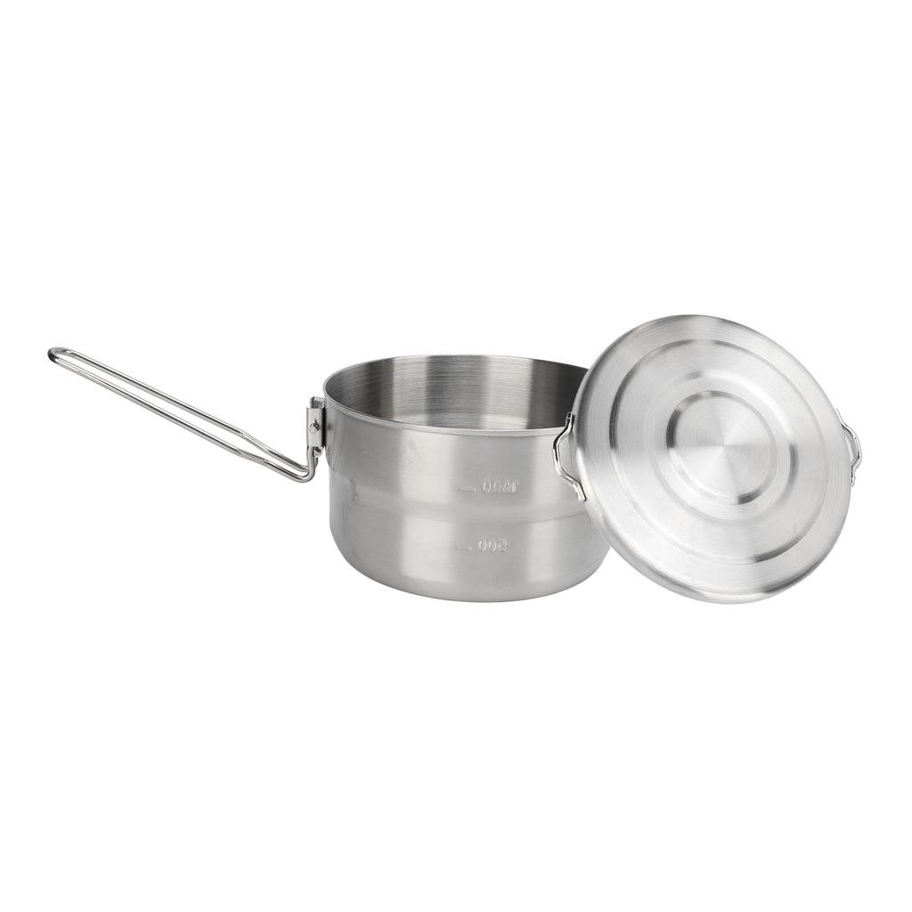 1.5L Camping Pot 304 Stainless Steel Folding Handle Stable Camping Cook Pot with Lid for Outdoor Mountaineering Hiking