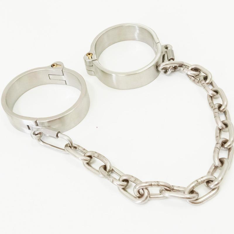 Ograniczniki ze stali nierdzewnej BDSM Bondage metalowy kołnierz ortopedyczny ręczne mankiety na kostkach zestaw łańcuszek odpinany zabawy dla dorosłych zabawki erotyczne dla par