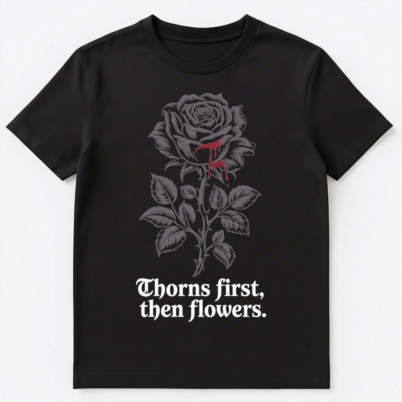 Dark Floral Gothic Botanical Nature Resilience Thorny Rose Unisex T-Shirt S