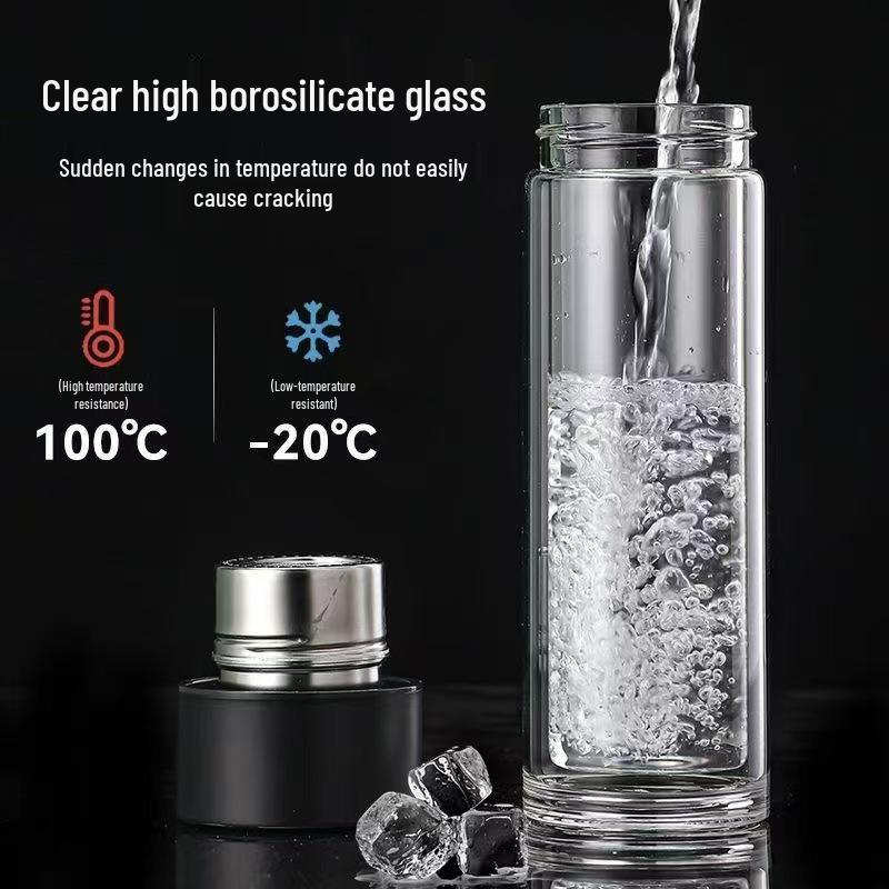 Magnetic Tea Infuser Double-Layer Glass Cup with Quick Open, One-Button Separation, and Car Mountability