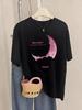 Beautiful Moonlight Prints T-Shirts Women Summer Comfortable Short Sleeve Tops Soft Loose T Shirt Basics O-Neck Womans Clothes
