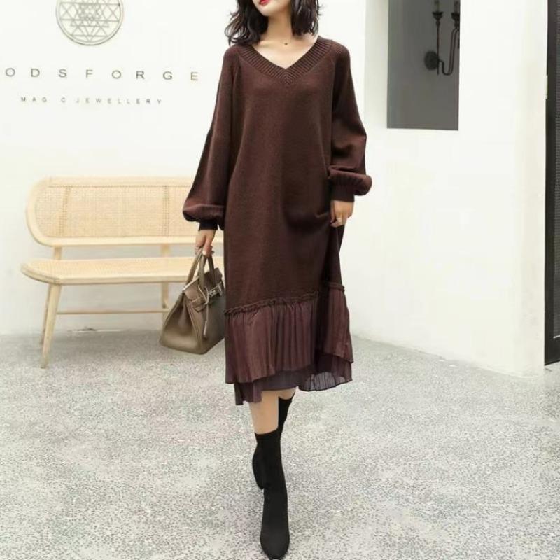 Autumn New Loose Large Size Knee Knitted Skirt Medium and Long Slim Splicing Inner Sweater Long Skirt