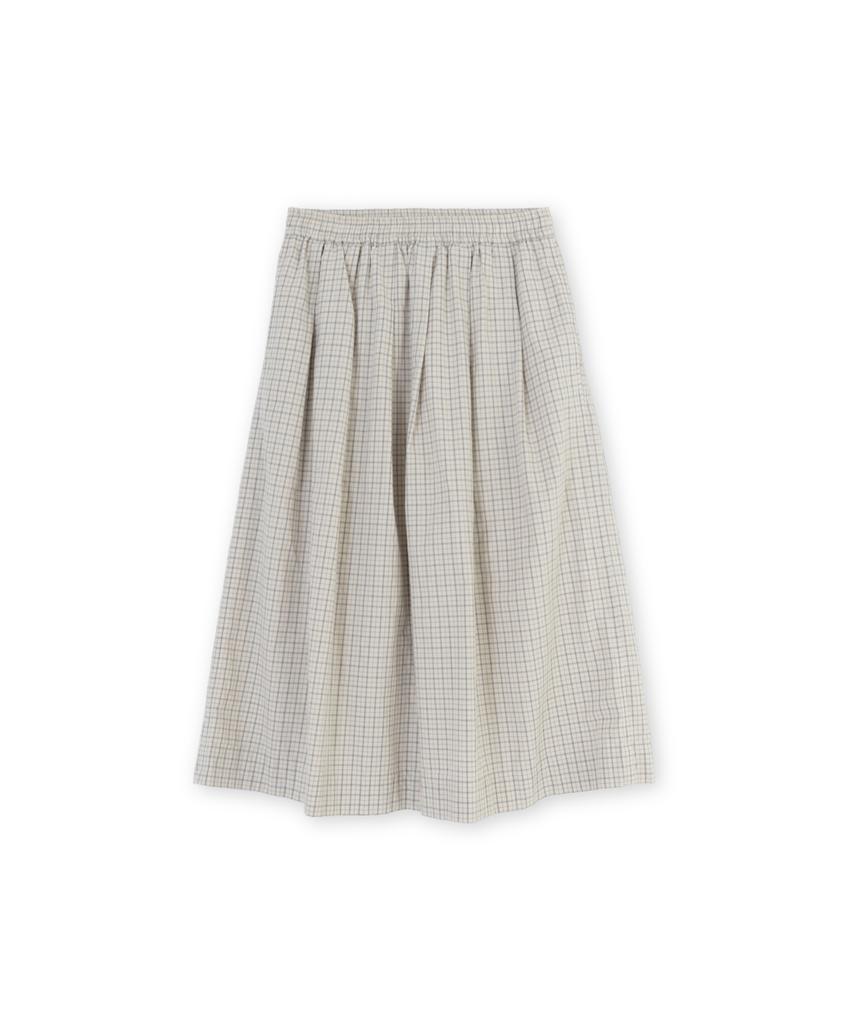 Beulaunyadeu W Shirred Midi Skirt, Ivory Check
