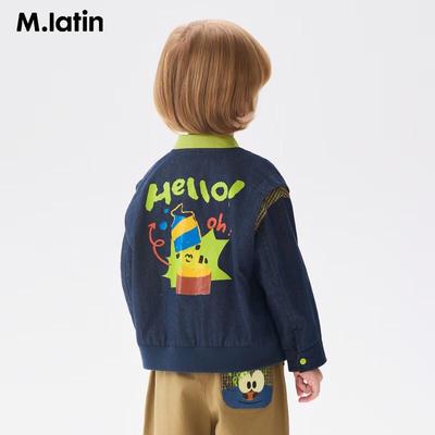 M.Latin Boys' Spliced Denim Baseball Jacket