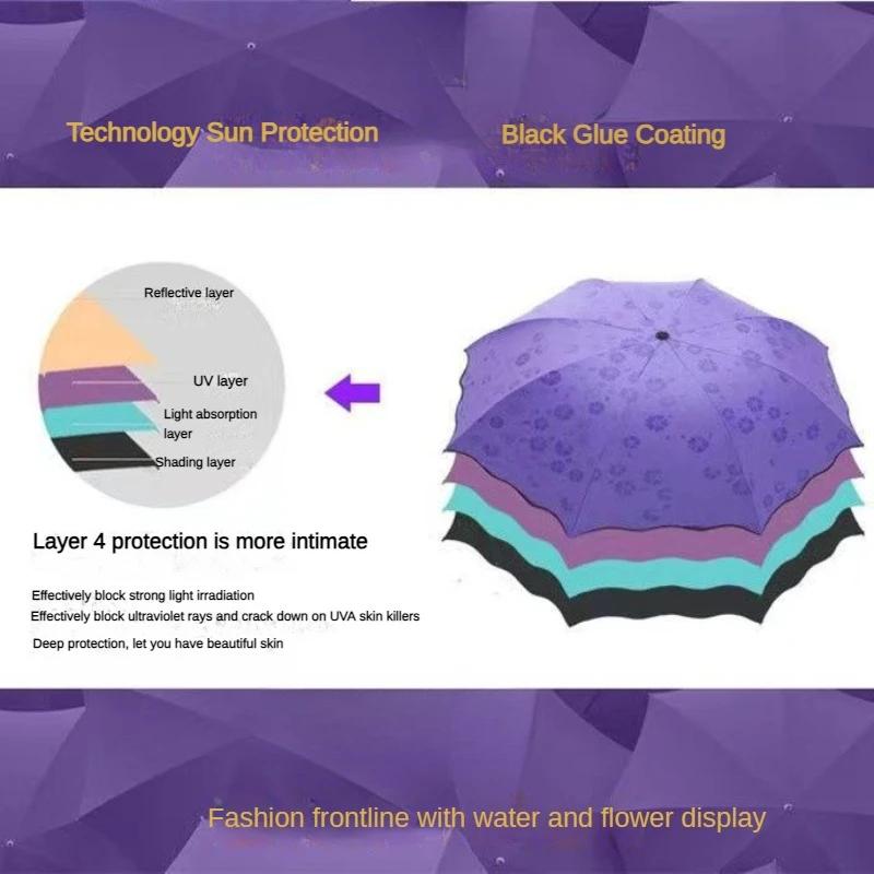 Portable Umbrella Creative Water Flowering Umbrella Ruffled Sunny and Rain Umbrella Windproof UV-proof Manual Vinyl Umbrella