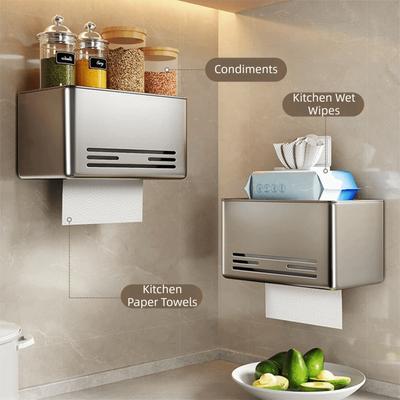 Langlebiger, lochfreier Taschentuchhalter, wandmontiert, multifunktionale Taschentuch-Aufbewahrungsbox, Aluminium-Rollenpapierhalter, Badezimmer
