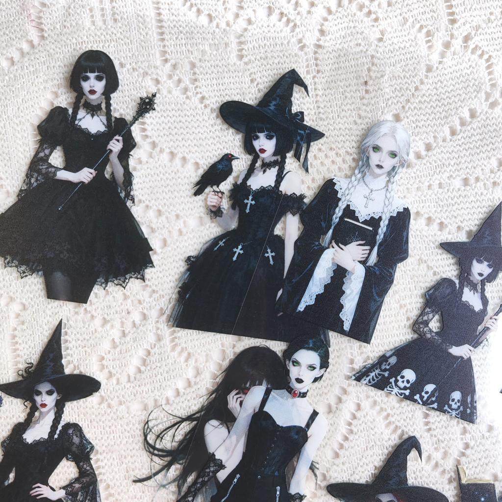 Pet Tape Journal Dark Night Witch Sticker Magic Woman Character Sticker Card Landscaping Collage Decoration