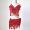 Belly Dancer Outfit Sequin Tassel Bra Top with Fringe Hip Scarf Set Sparkling Rave Party Costume for Women Girls