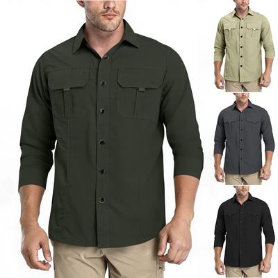 Herren Slim Schnelltrocknende Hemden Lässig Leicht Button-Down Wandern Mit Taschen