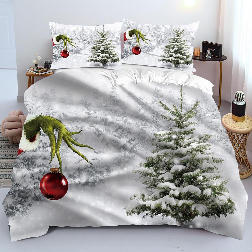 Customizable Christmas Digital Print Brushed Bedding Set - 3 Pieces