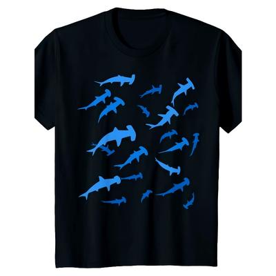 Europese maten Heren & Kinderen (voor alle doeleinden) Hamerhaai T-shirt - Retro T-shirt met Korte Mouwen en Haai Afbeelding