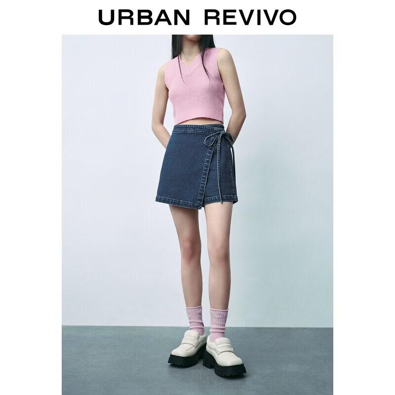 

Women s Retro Asymmetric Strap Denim Skort Shorts 30