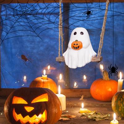 Ghost Pumpkin Ornaments Halloween Swing Ghost Holding Pumpkin Ornaments Weather-Resistant Figurine Home Decoration For Patio