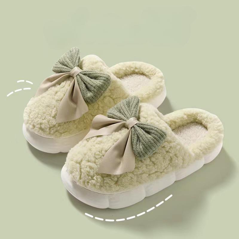 Ladies' Home Anti Slip Warm and Cute Plush Bow Bag with Cotton Mop