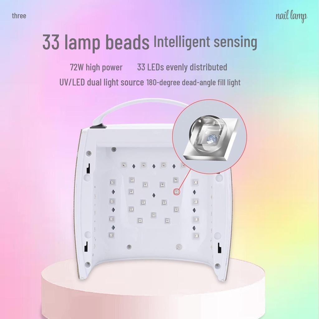 New 220W Rhinestone Smart Induction Nail Lamp with 33 Crystal Beads, Dual Light Source for Fast Nail Curing (White)