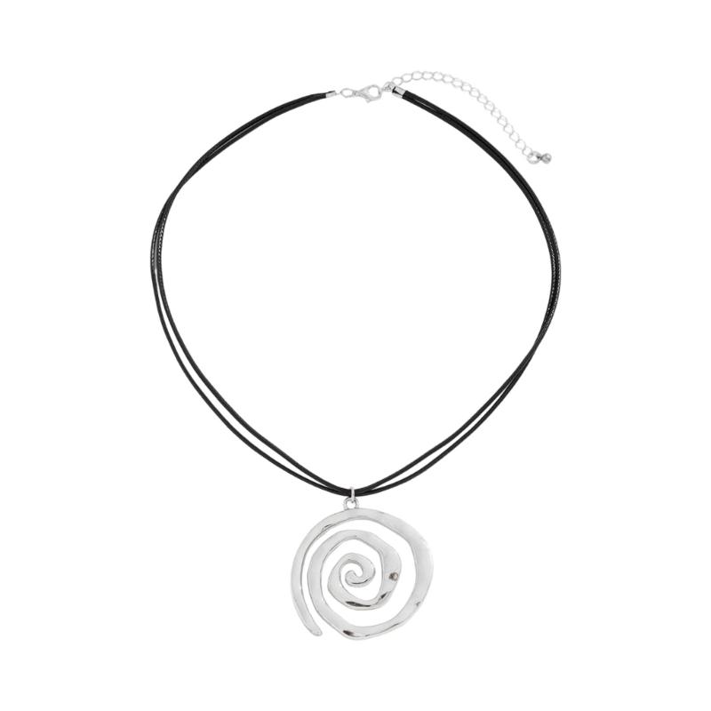 Stylish Metal Coil Sunflower Pendant Necklace Leather Necklace Goth Jewelry For Women