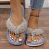 Indoor Mix Color Women's Fur Slippers Lightweight Non Slip Cotton Slippers for Woman Winter Open Toe Plush Flip Flops Female