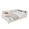 Daybed, 140x200cm, Storage Compartment on Bed, USB+Type C, With LED Light Strip, Pull-out Bed, Slatted Frame (without Mattress), Linen, Beige